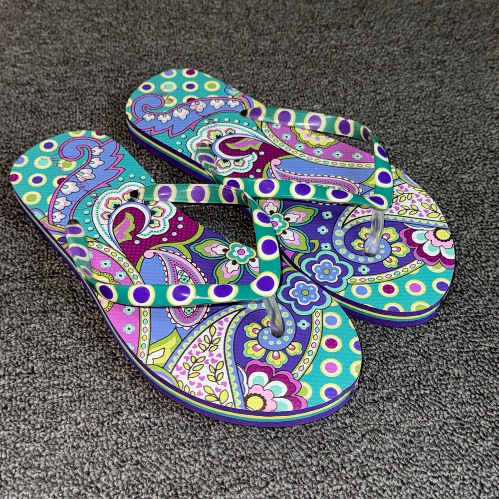Vera Bradley Paisley Floral Flip Flops Purple Teal Sandals Women's 5-6 Casual